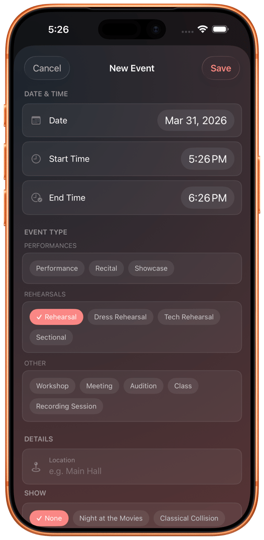 Schedules & Events on iPhone