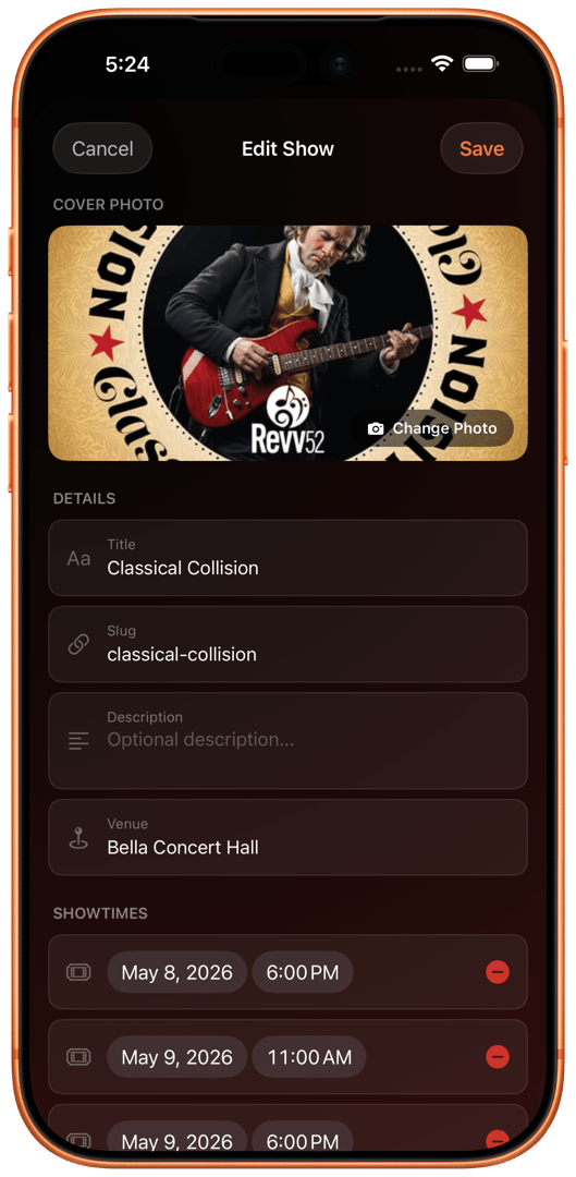 Rehearsal to Show Management on iPhone