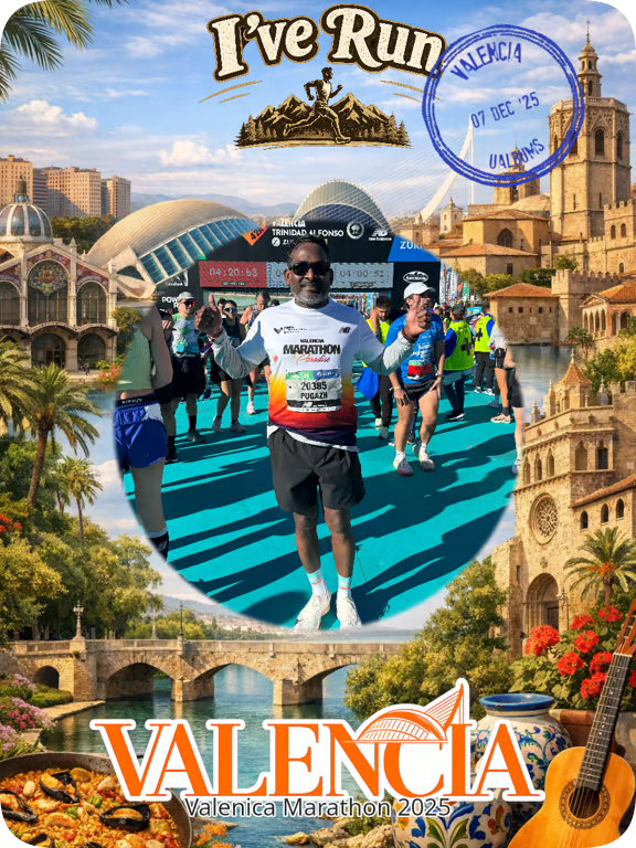 I've Run Valencia Marathon 2025 custom travel magnet with a runner's photo and Valencia landmarks