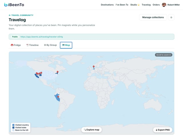 Travelog share and export view