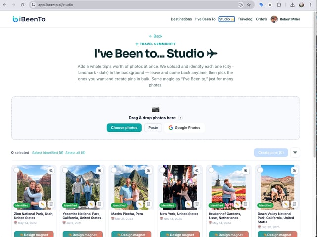 Bulk uploading photos to auto-create travel pins