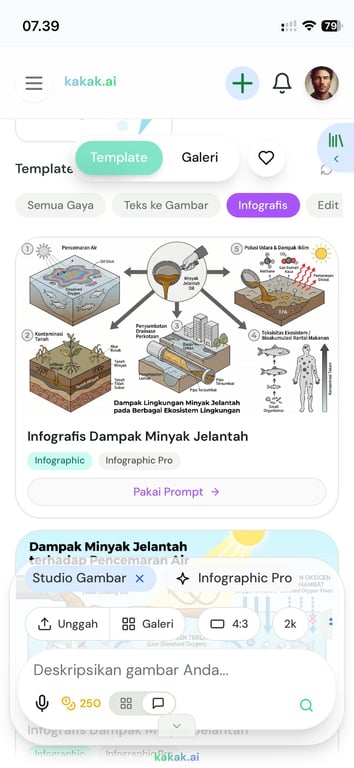 Template gallery Infografis kakak.ai — contoh infografis Dampak Minyak Jelantah