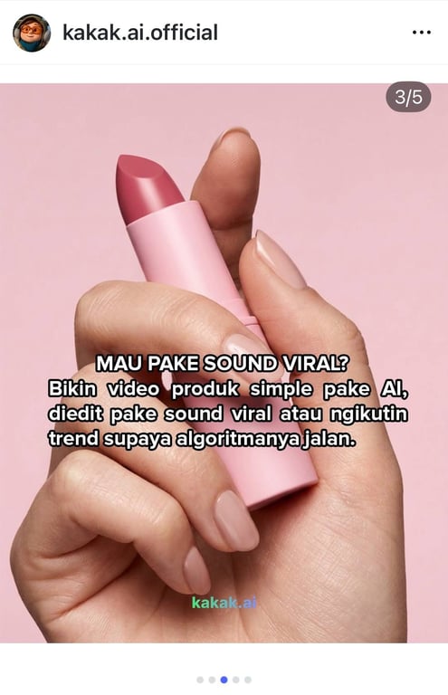 Slide carousel Instagram kakak.ai — cara bikin video produk pakai AI dengan sound viral