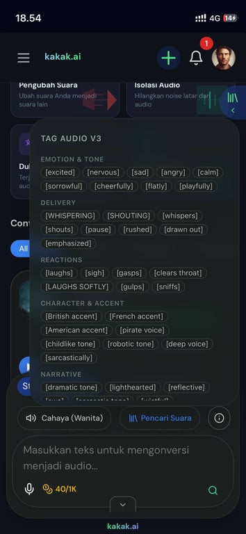 Tag Audio V3 — kontrol emosi dan gaya voiceover