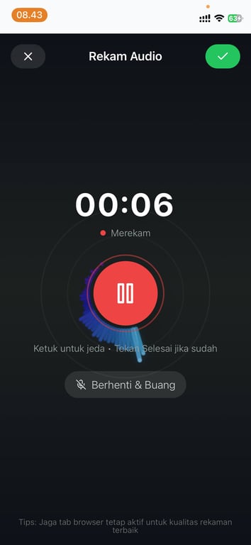 Tampilan rekam audio kakak.ai — rekaman notulen rapat otomatis