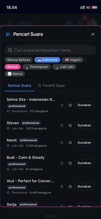 Pencari Suara kakak.ai — pilih suara voiceover