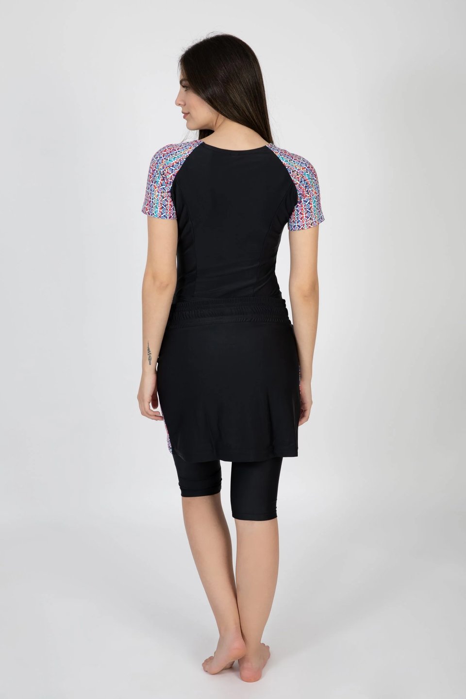 סט שחייה שלושה חלקים קצר ויטראז צבעוני - Thumbnail 3