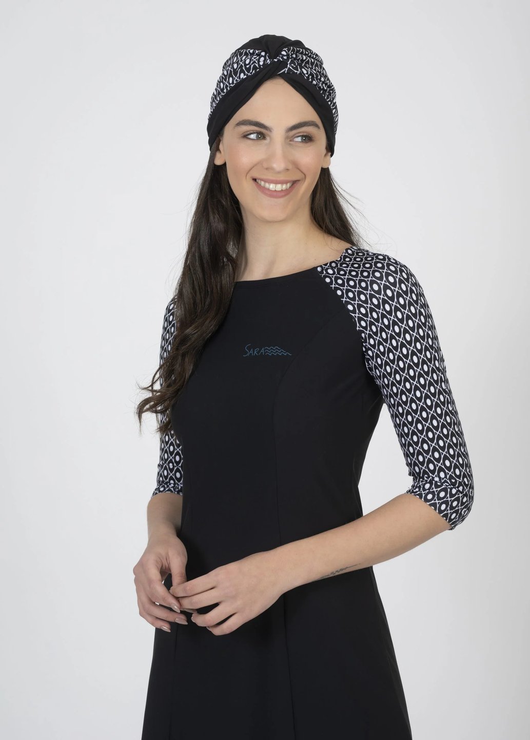 Black and White Long Sleeve Tunic for Swim and Sport alternate view