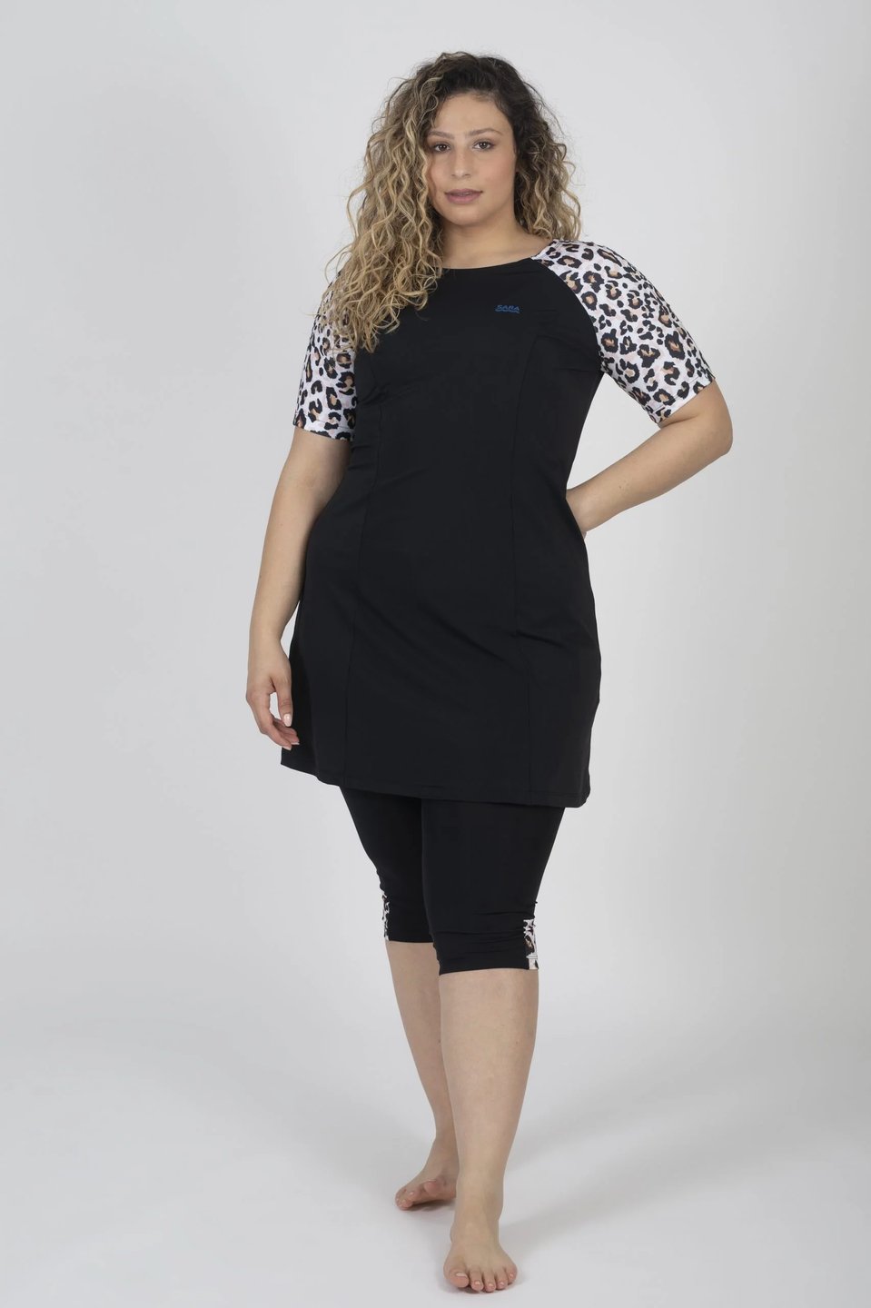 Leopard Print Short Sleeve Tunic in Sizes for Swim and Sport - Thumbnail 3
