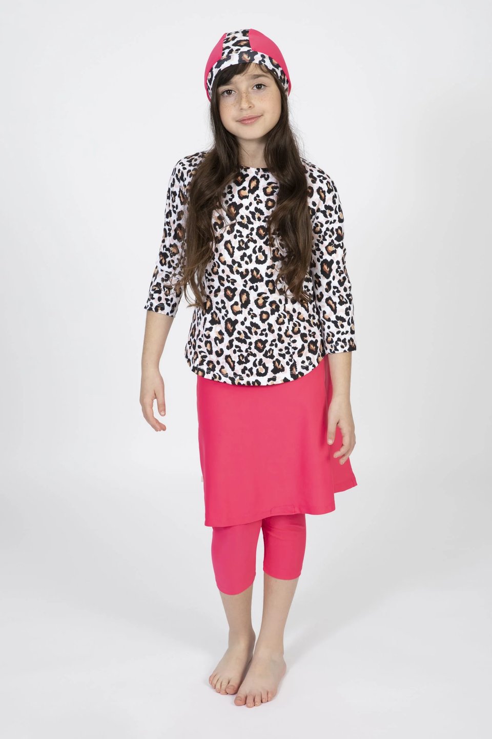 Girls Pink Leopard Top and Skirt Swim Set Mini Me - Thumbnail 4