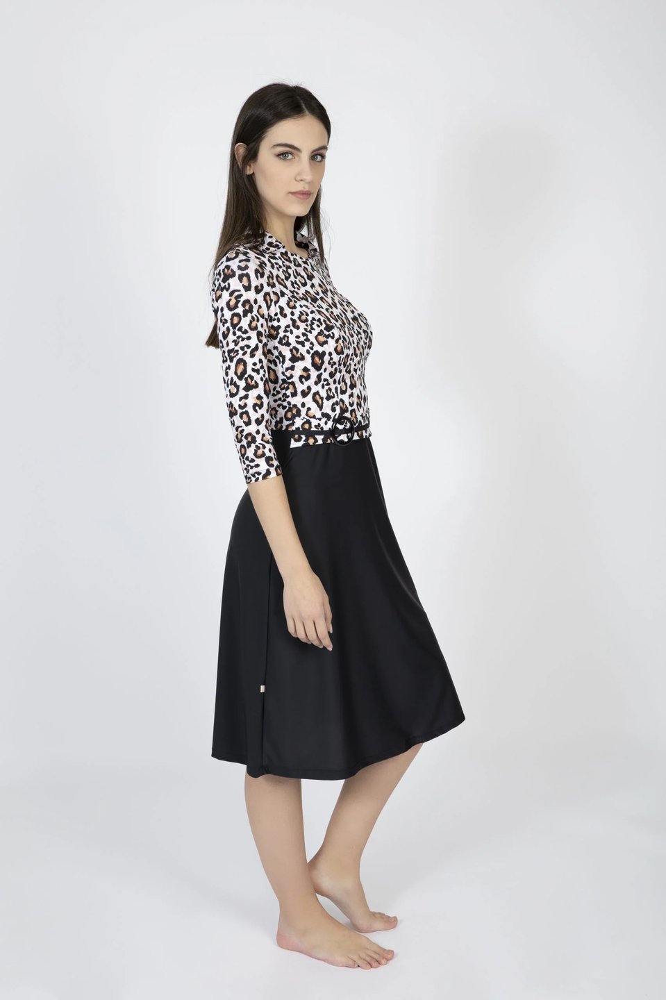 Turban Swim Dress Black Leopard - Thumbnail 4