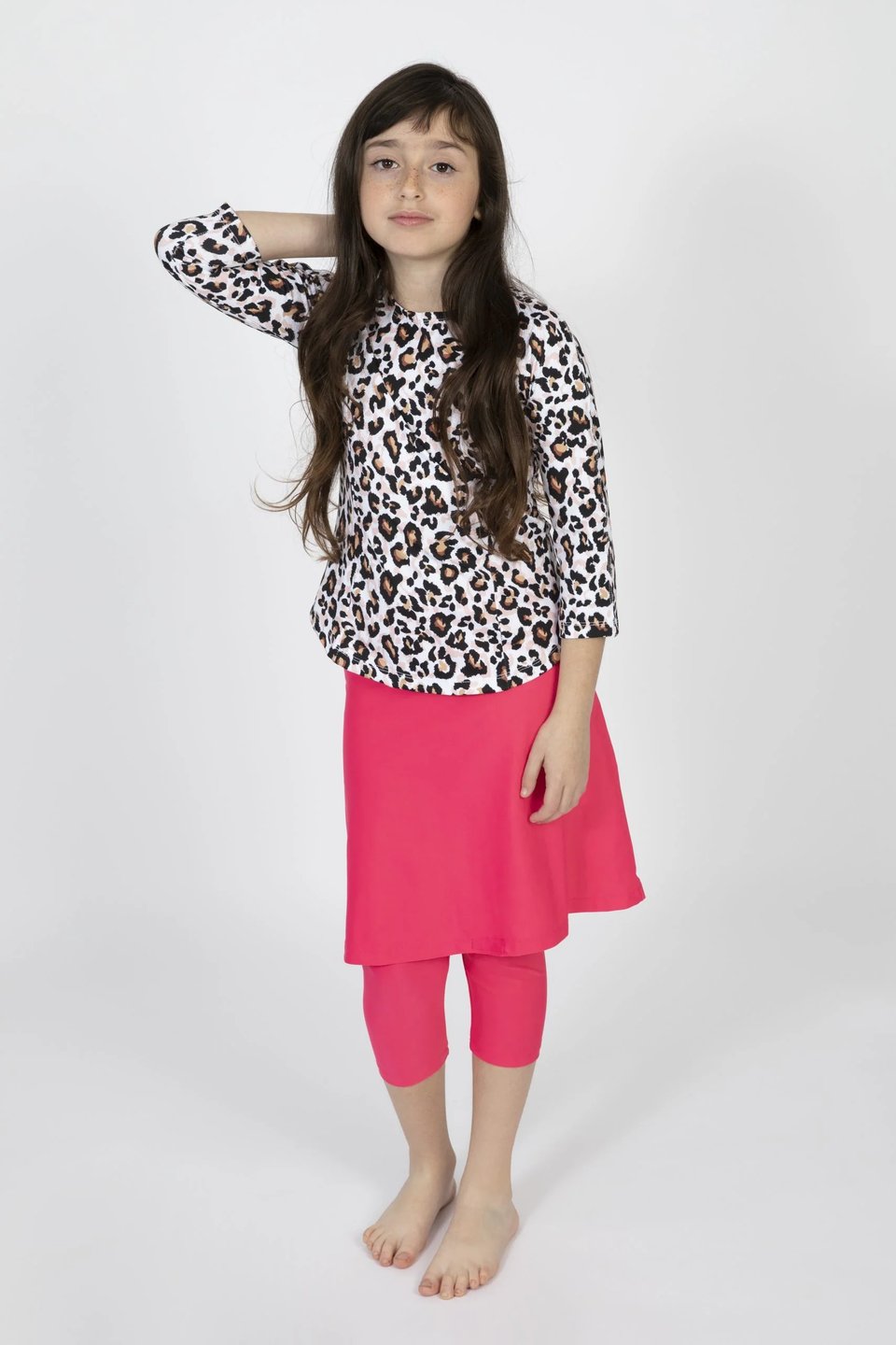 סט חולצה וחצאית לילדות ורוד ומנומר מיני מי