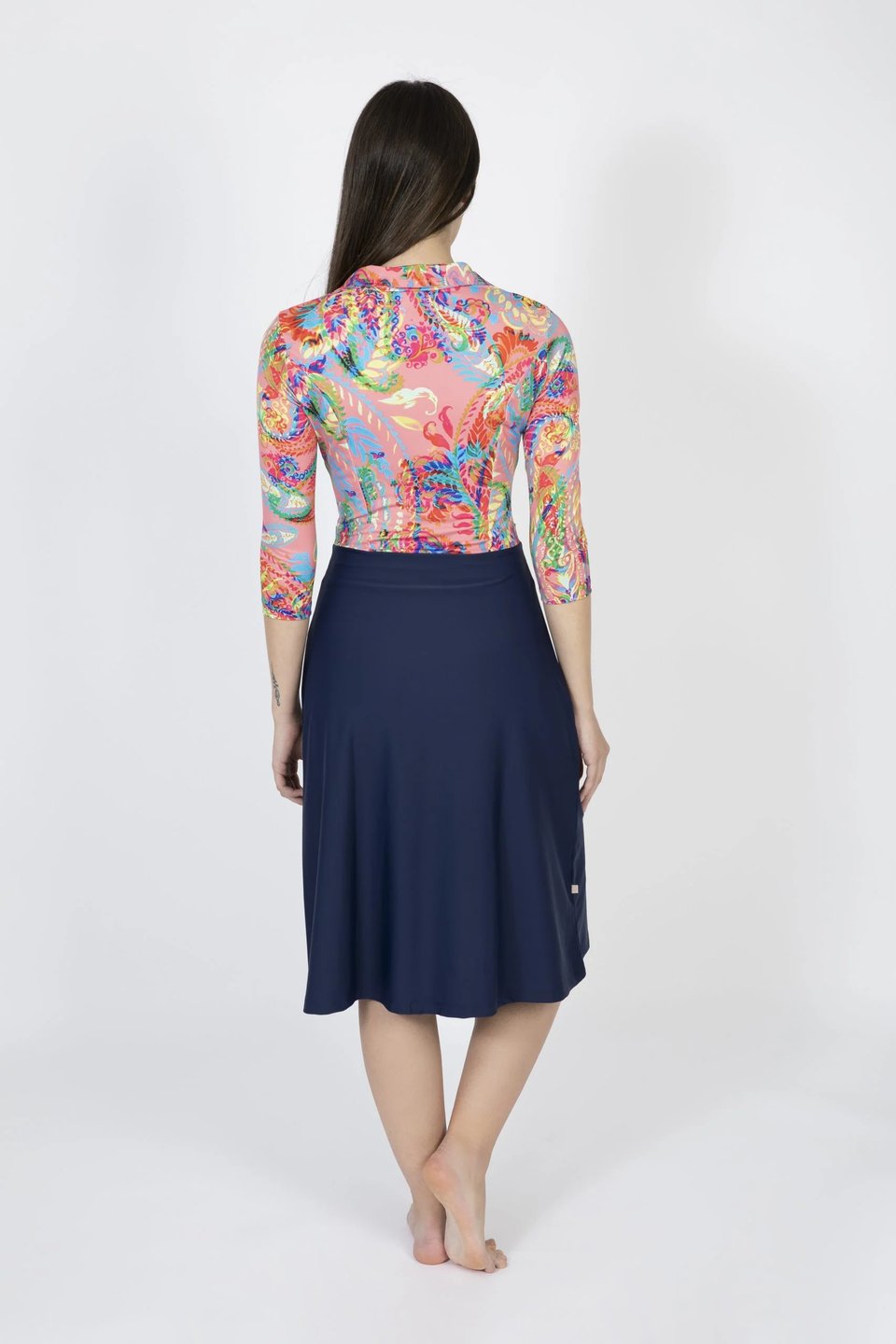 שמלת טורבן לשחייה כחול וקשמיר ורוד - Thumbnail 4