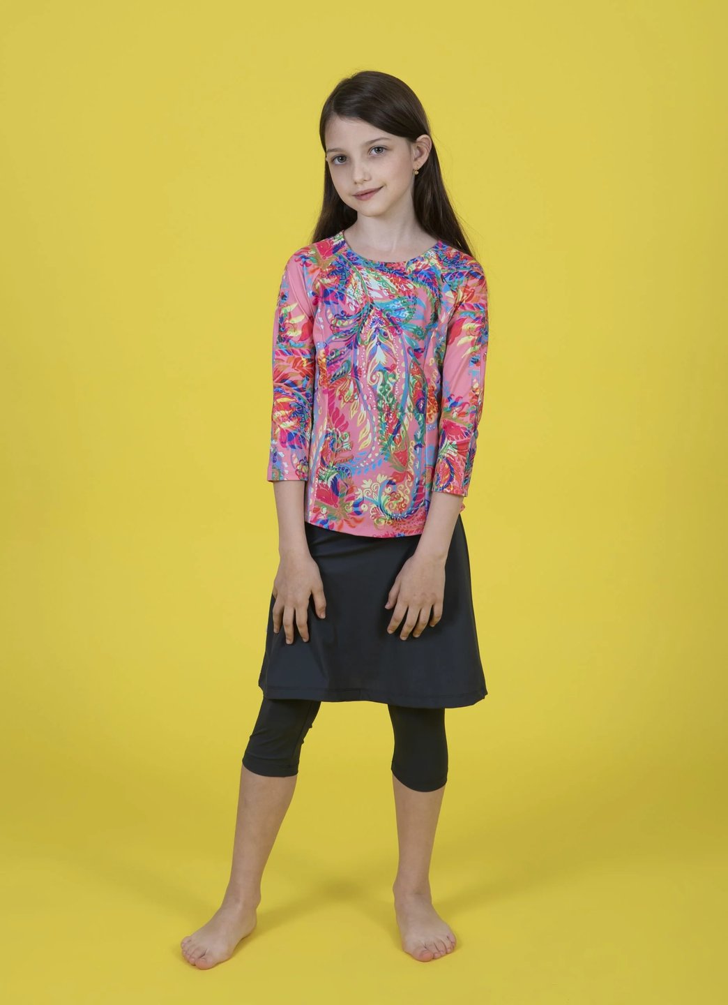 סט חולצה וחצאית לילדות אפור וקשמיר ורוד