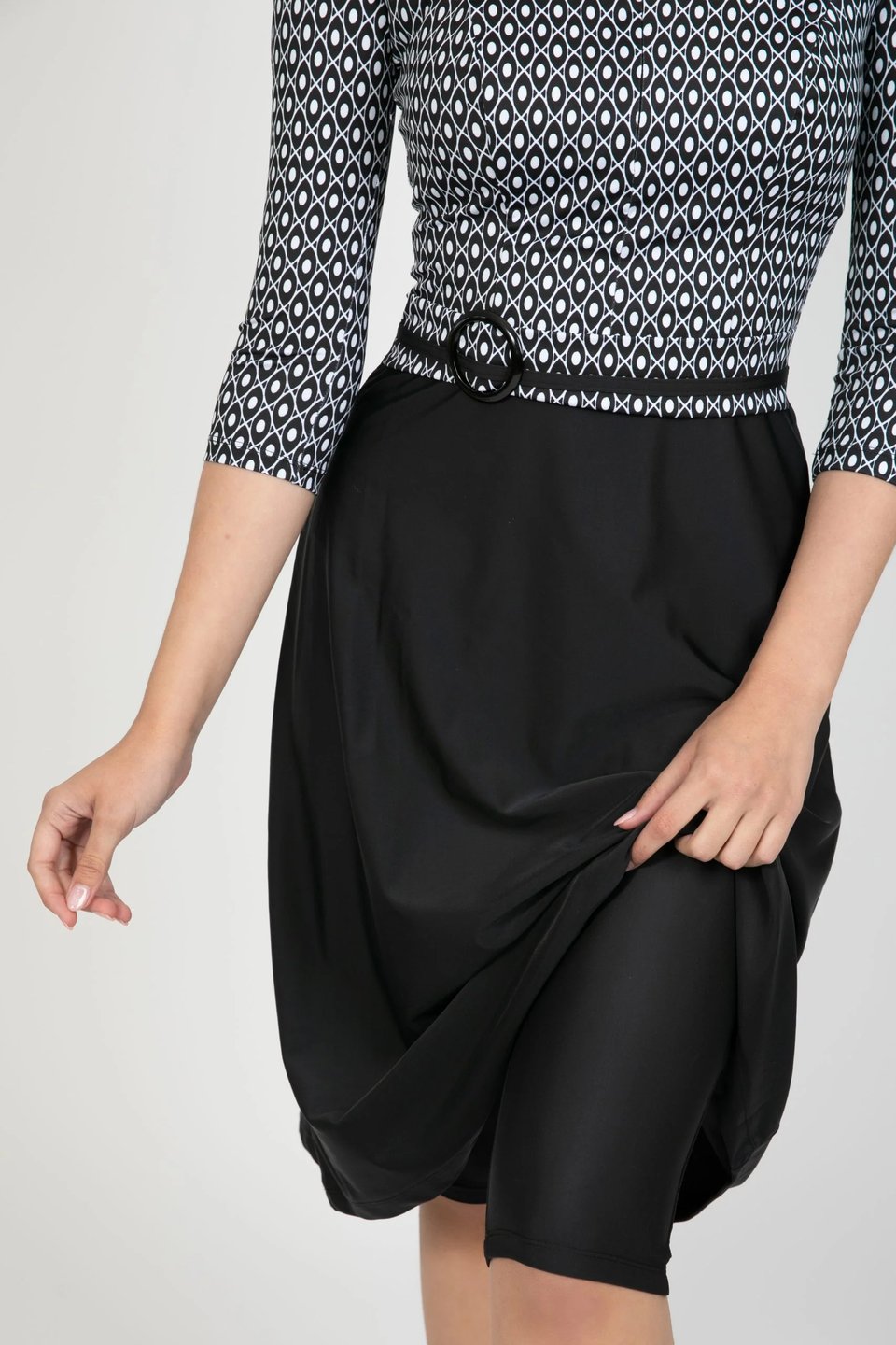 Turban Swim Dress – Black and White - Thumbnail 3