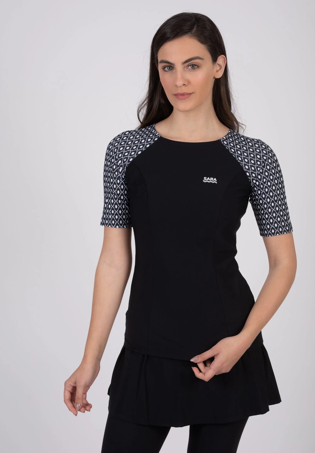 שיק צנוע קצר שחור לבן - Thumbnail 2