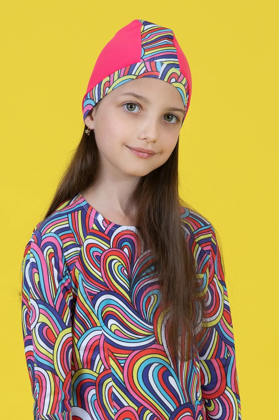 סט חולצה וחצאית לילדות גלים צבעוני - Thumbnail 2