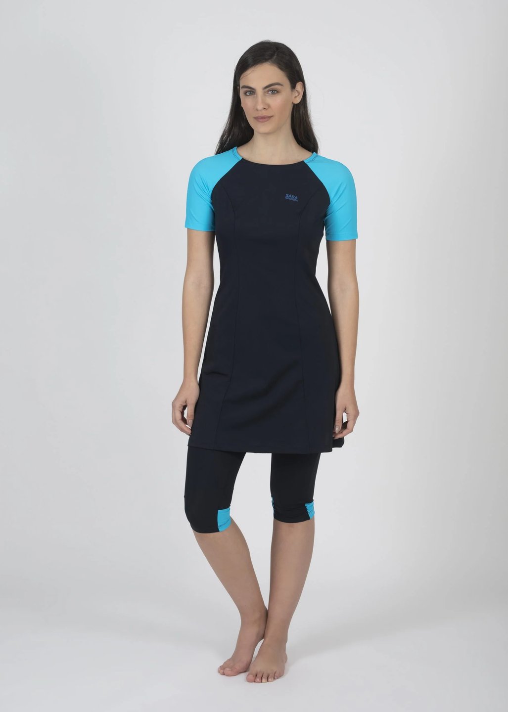 Dark Blue and Light Blue Short Sleeve Tunic for Swim and Sport alternate view