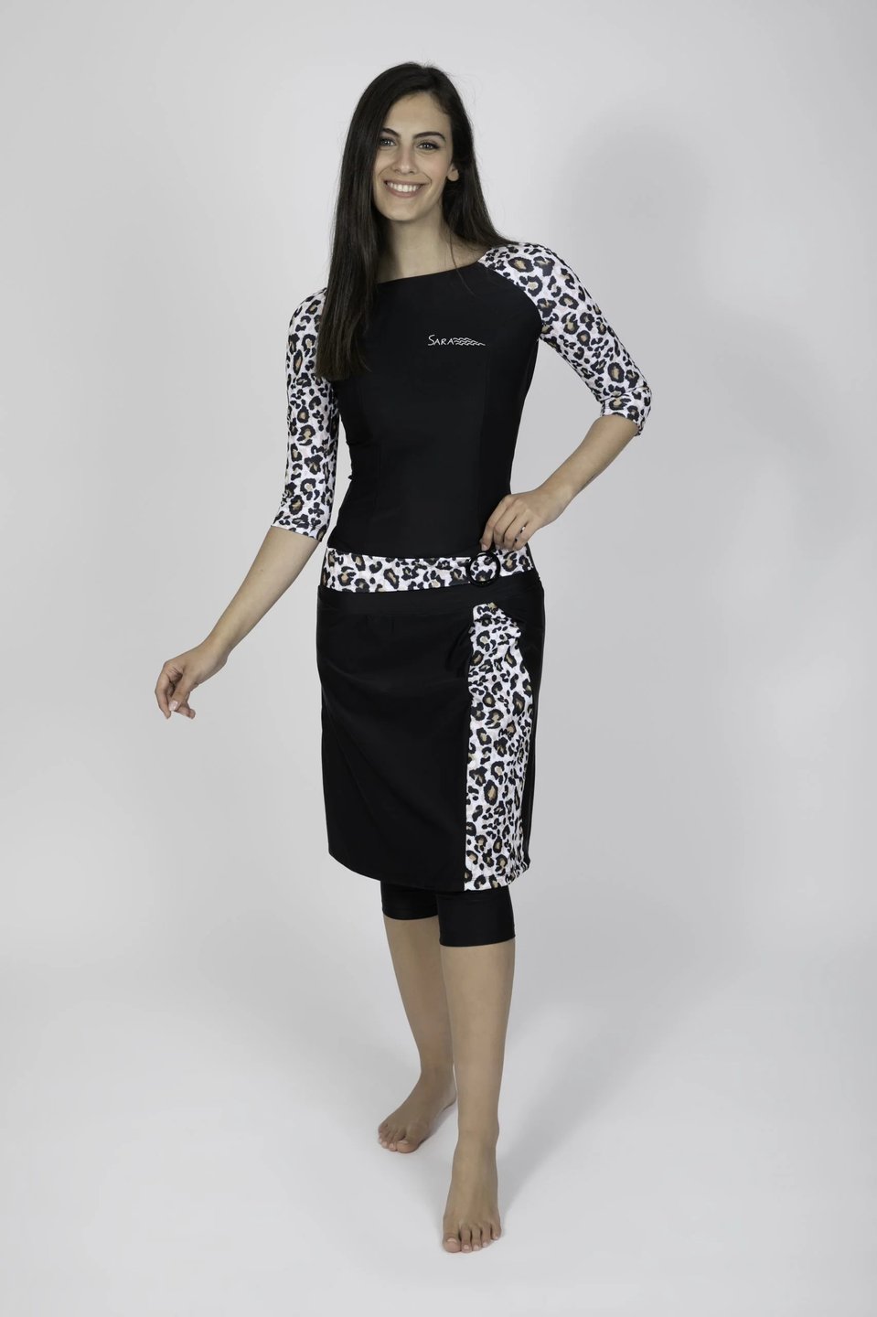 Black Buckle Swim Set with Leopard Print - Thumbnail 4