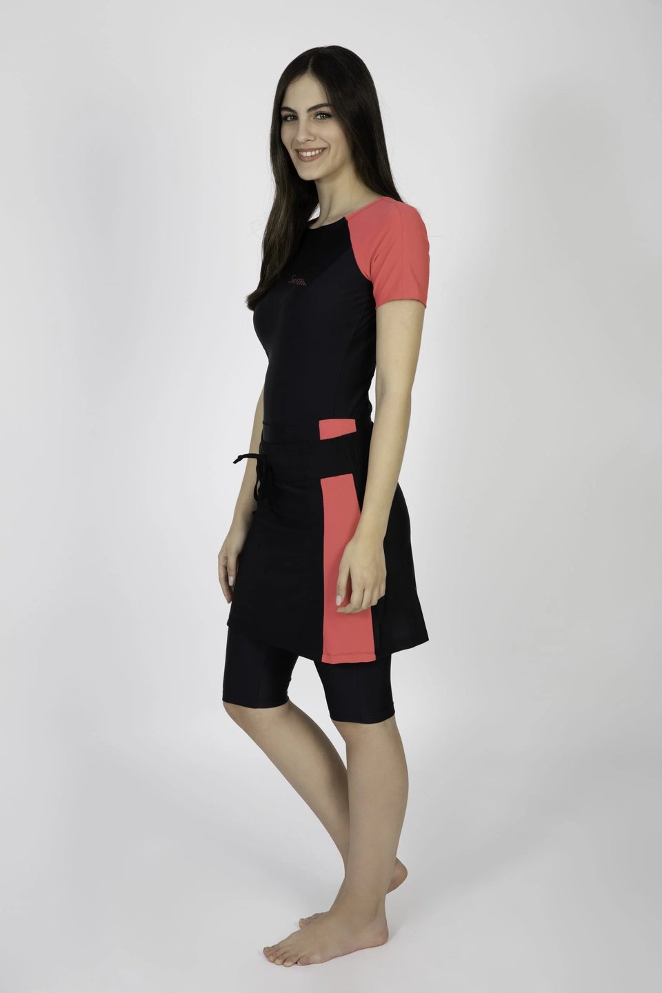 סט שחייה שלושה חלקים קצר בשילוב פוקסיה - Thumbnail 2