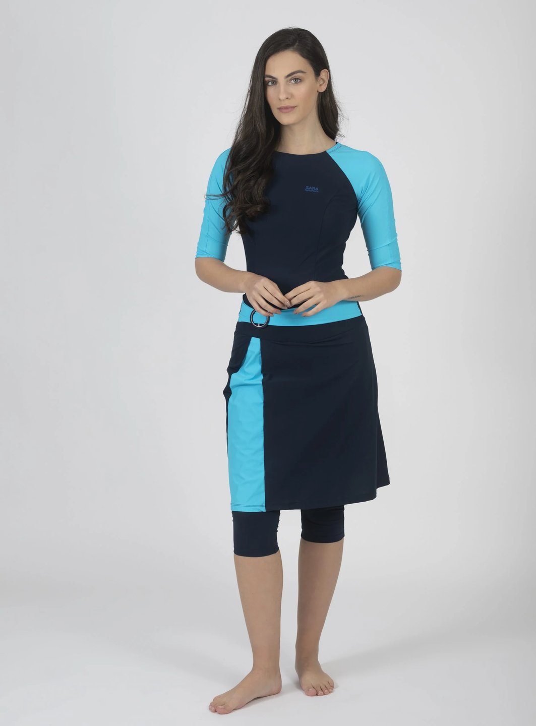 סט שחייה אבזם כחול ותכלת - Thumbnail 2