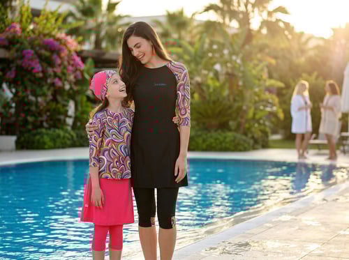 Modest swimwear design showcasing elegant lines and modern fashion