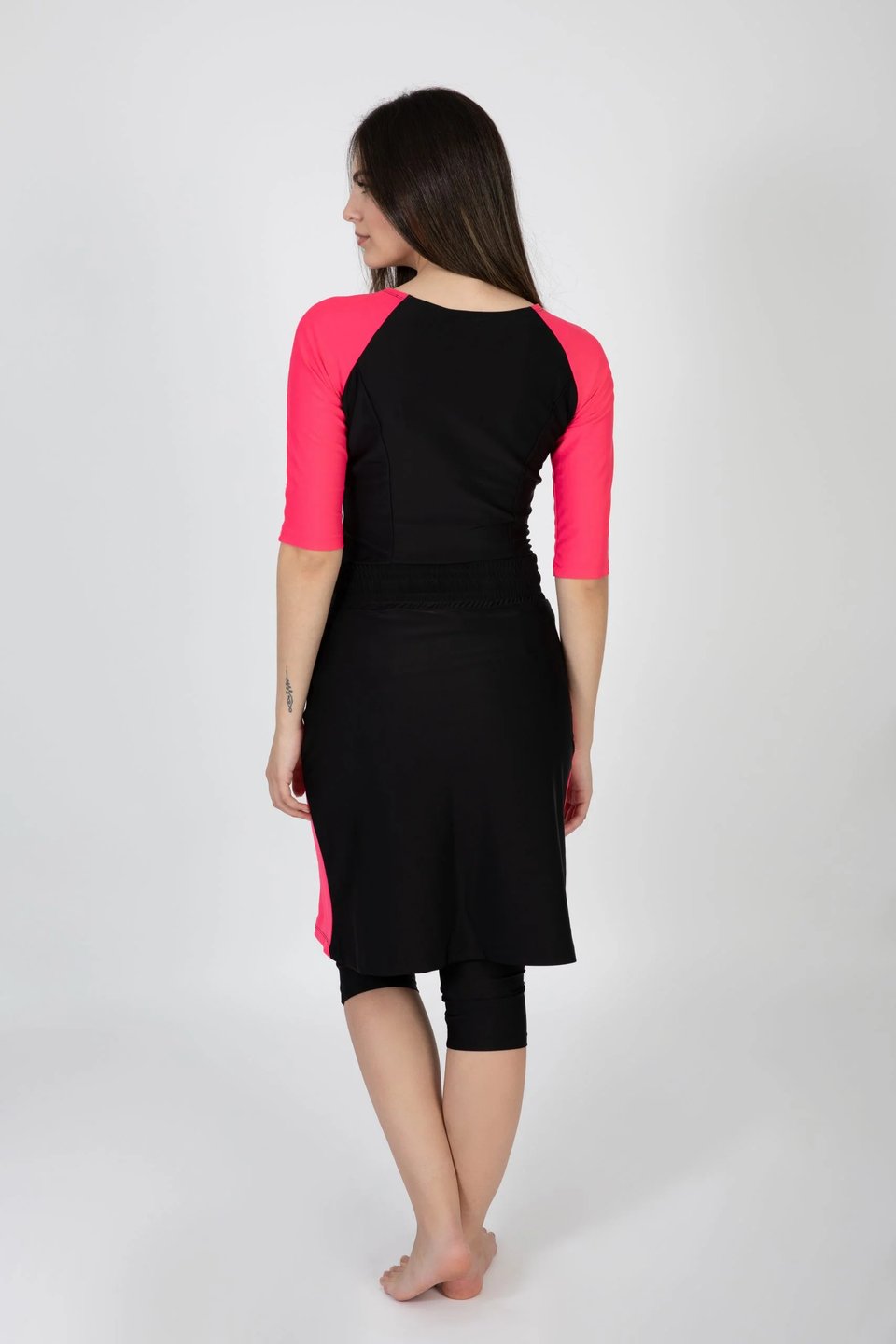 סט שחייה שלושה חלקים ארוך בשילוב פוקסיה - Thumbnail 2