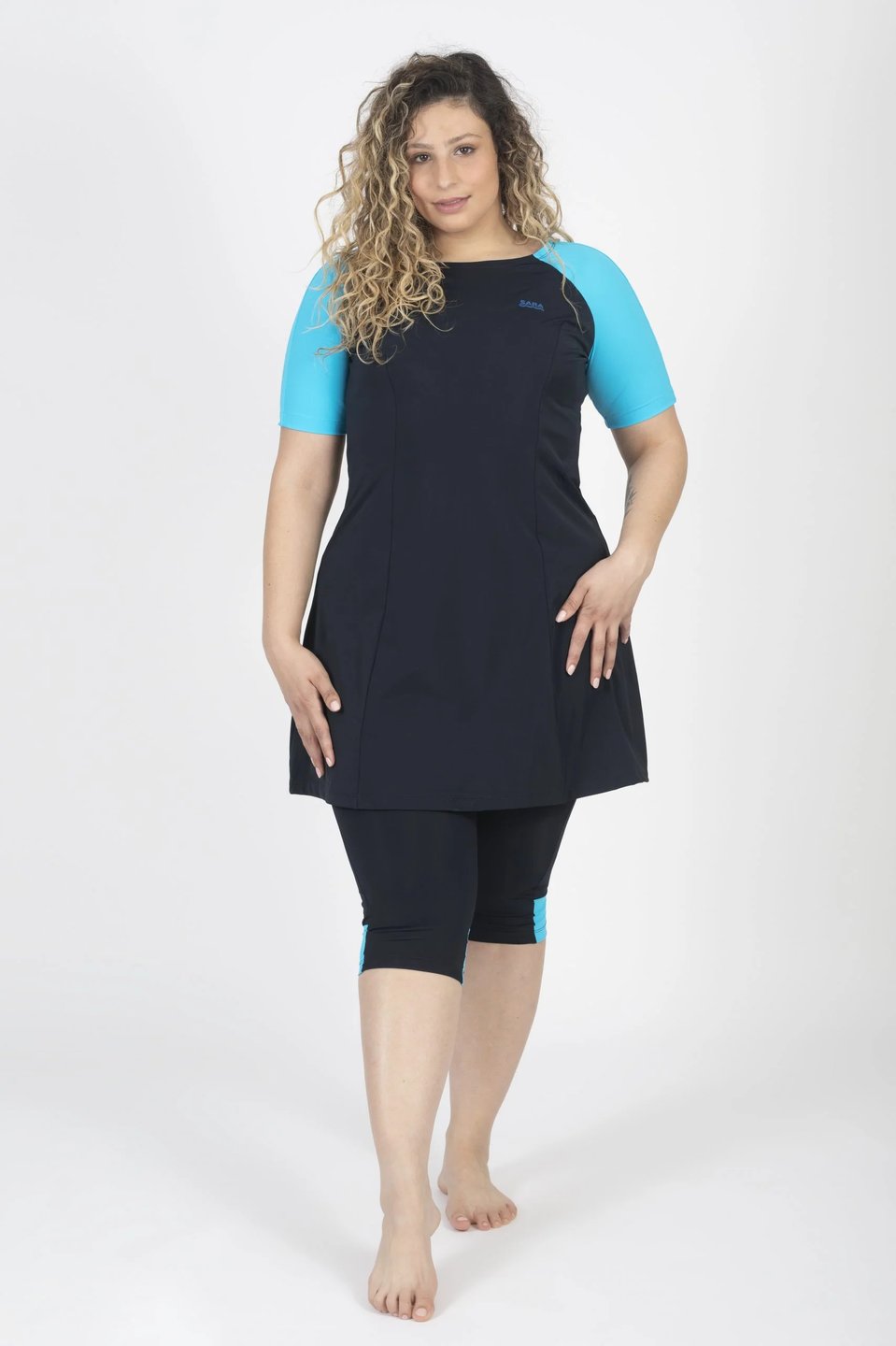 Dark Blue and Light Blue Short Sleeve Tunic for Swim and Sport
