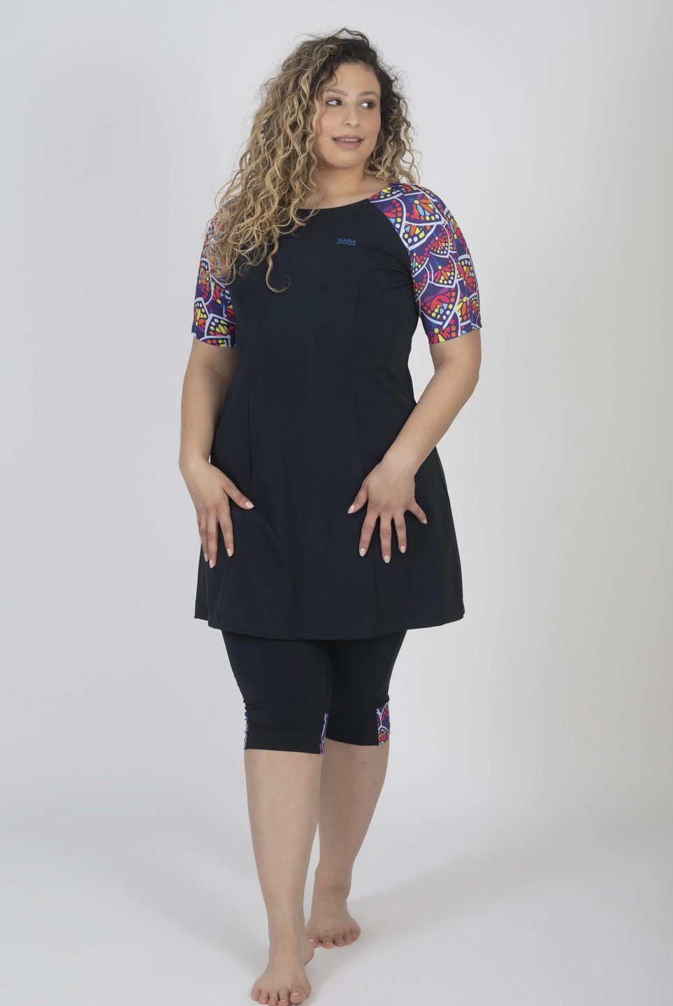 Colorful Leaves Short Sleeve Tunic for Swim and Sport alternate view