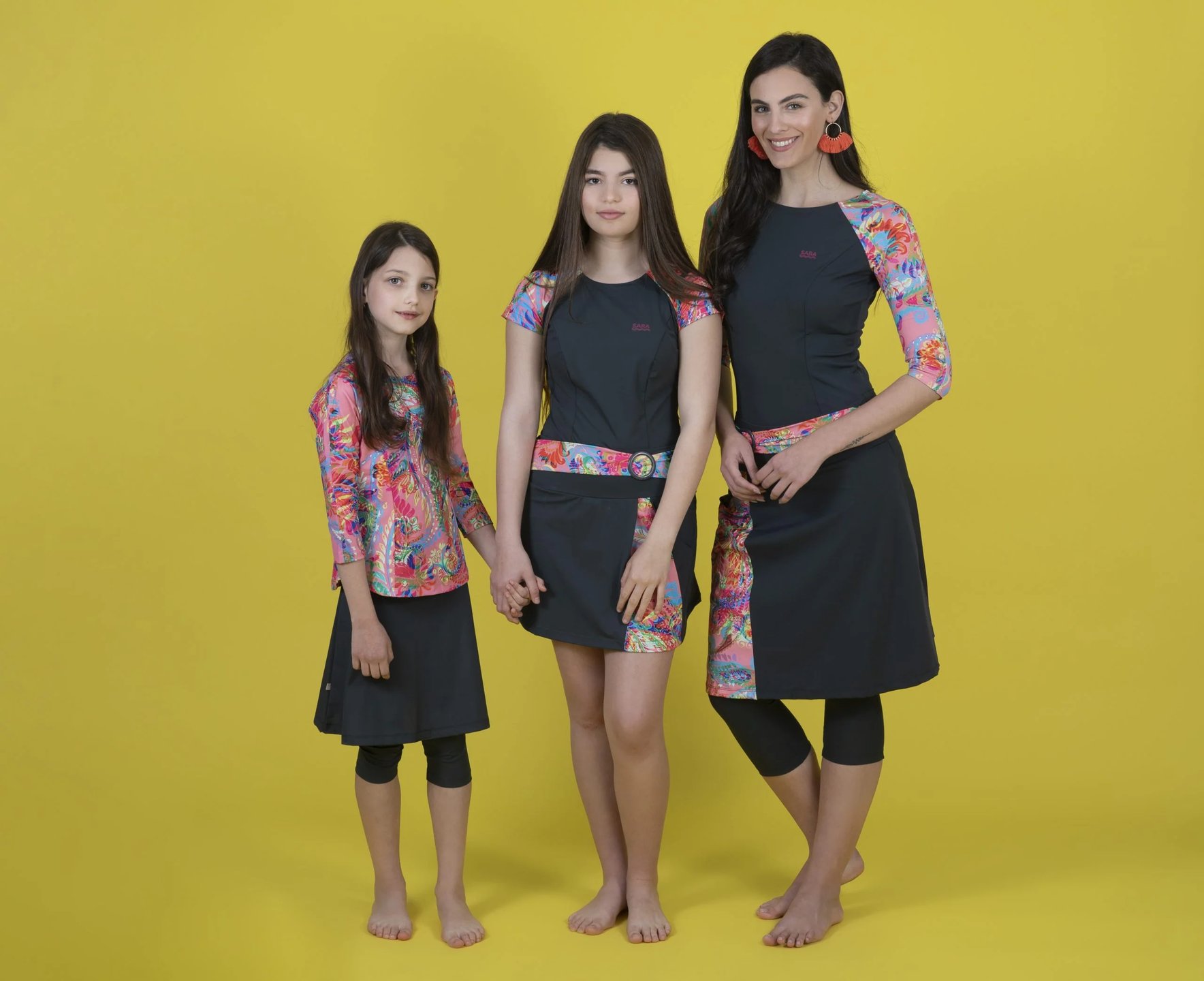 Girls Gray and Pink Cashmere Top and Skirt Swim Set - Thumbnail 3