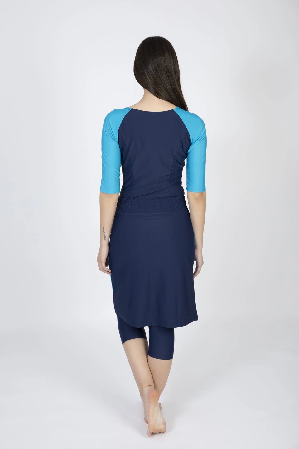 סט שחייה שלושה חלקים ארוך כחול כהה עם תכלת - Thumbnail 4