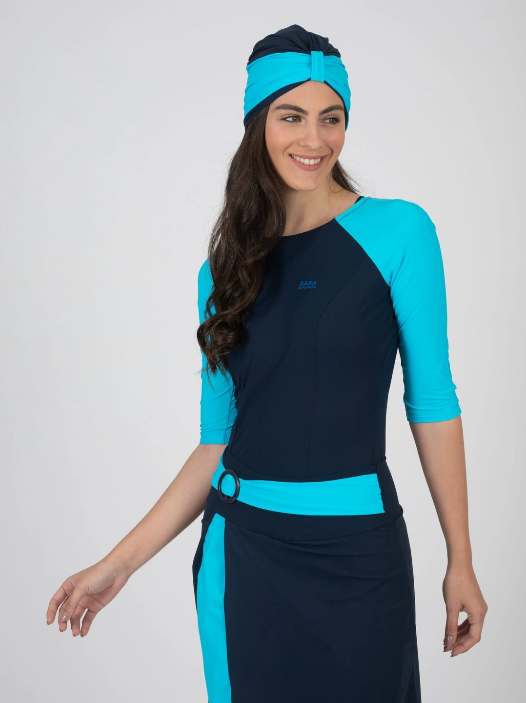 סט שחייה אבזם כחול ותכלת - Thumbnail 3