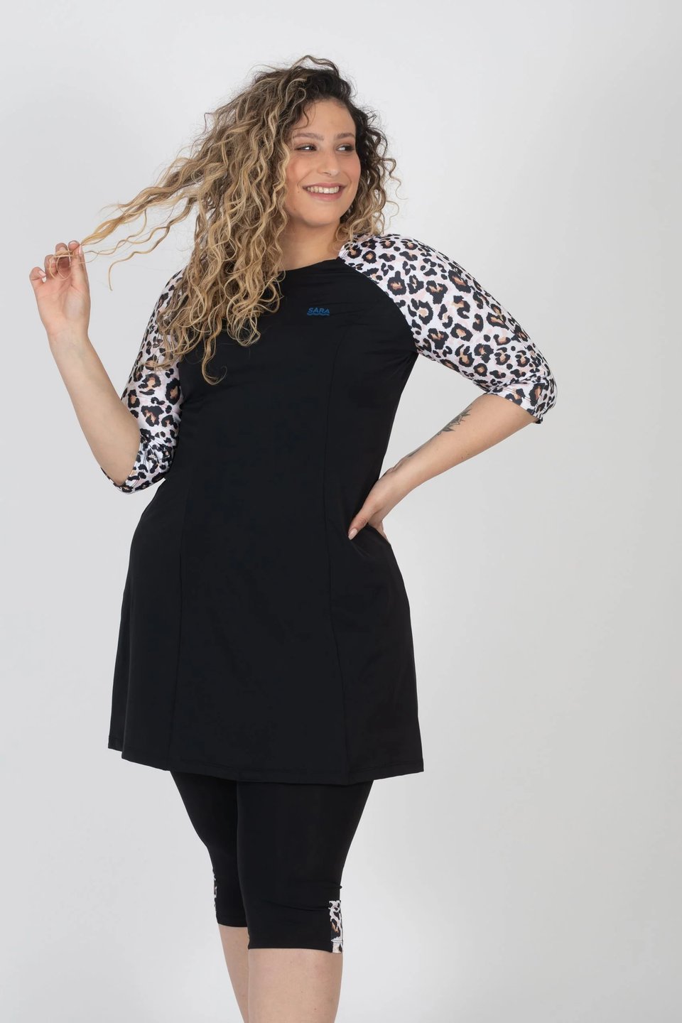 Leopard Print Long Sleeve Tunic for Swim and Sport - Thumbnail 3