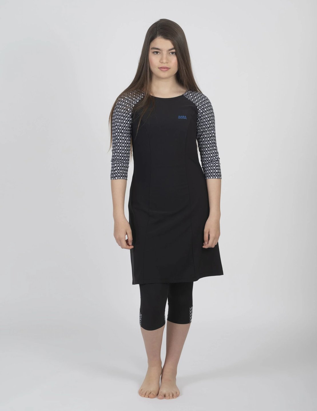 Black and White Long Sleeve Tunic for Swim and Sport - Thumbnail 4