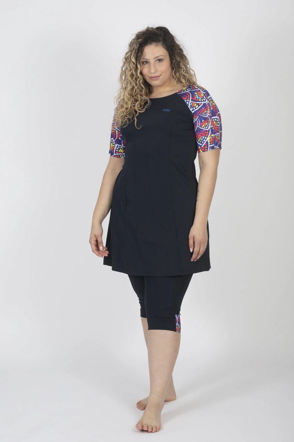 Colorful Leaves Short Sleeve Tunic for Swim and Sport