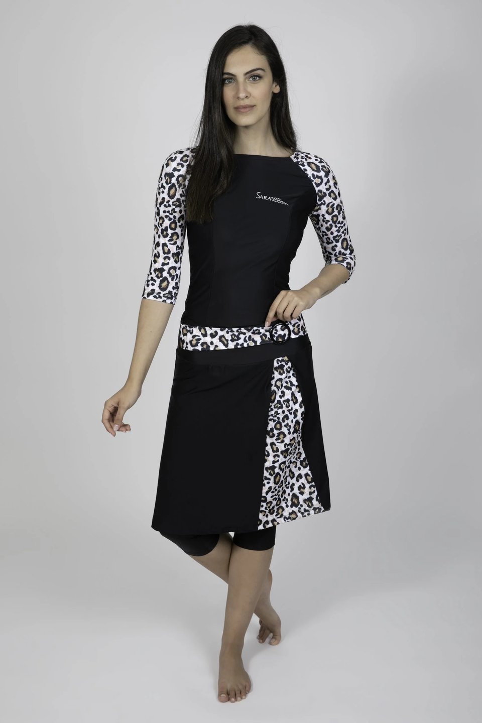 Black Buckle Swim Set with Leopard Print - Thumbnail 2