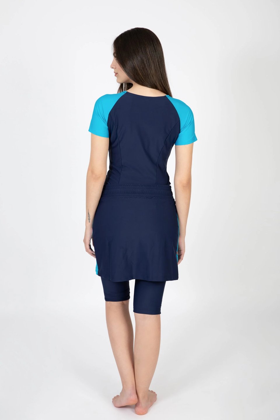 Short Three Piece Swim Set in Navy and Light Blue - Thumbnail 3