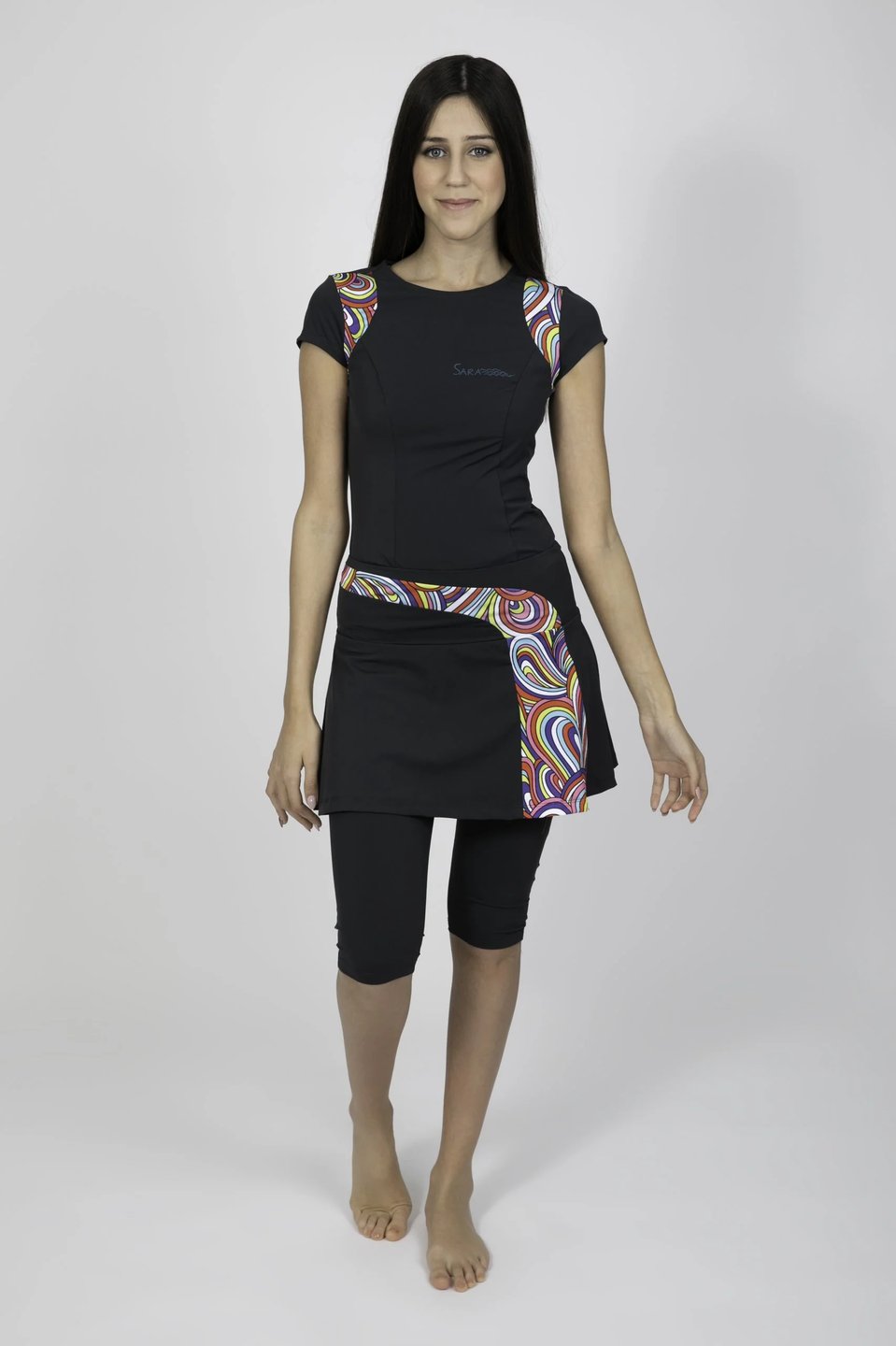 Dark Gray Tennis Style Set with Colorful Rainbow Pattern - Thumbnail 2