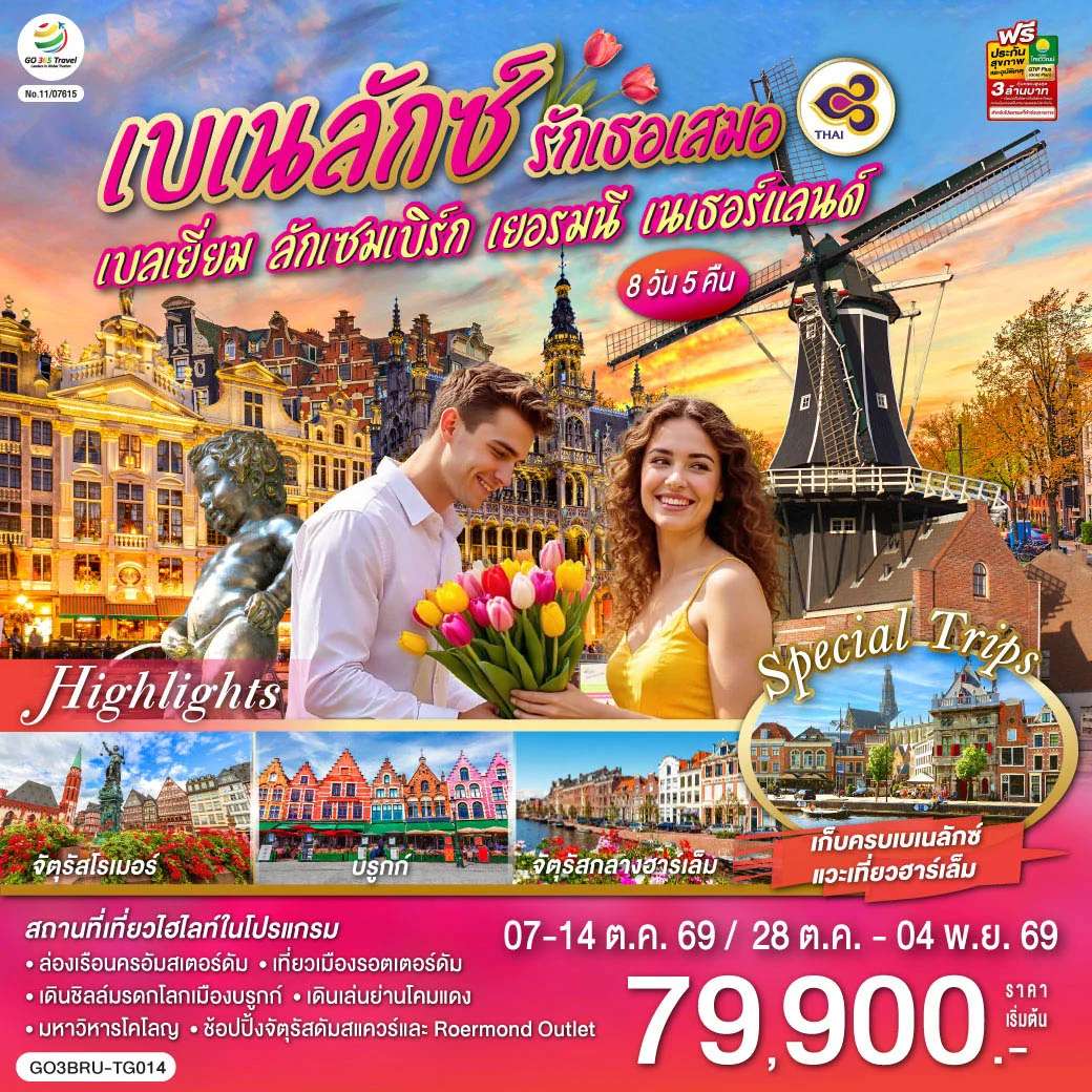 ทัวร์เบเนลักซ์ รักเธอเสมอ เบลเยี่ยม ลักเซมเบิร์ก เยอรมนี เนเธอร์แลนด์ 8 วัน 5 คืน โดยสายการบินไทย (TG)