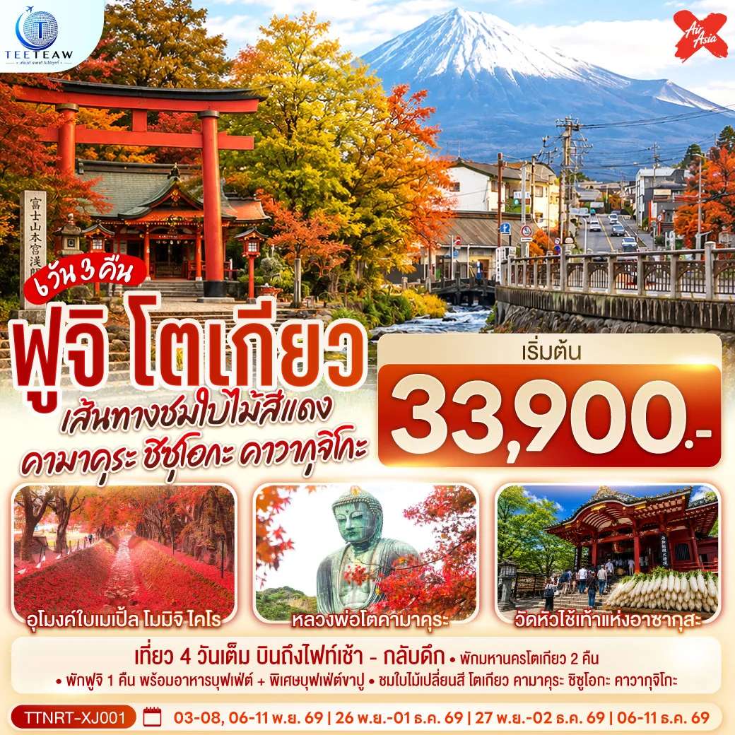 ทัวร์ญี่ปุ่น โตเกียว คามาคุระ ชิซุโอกะ คาวากุจิโกะ 6 วัน 3 คืน
