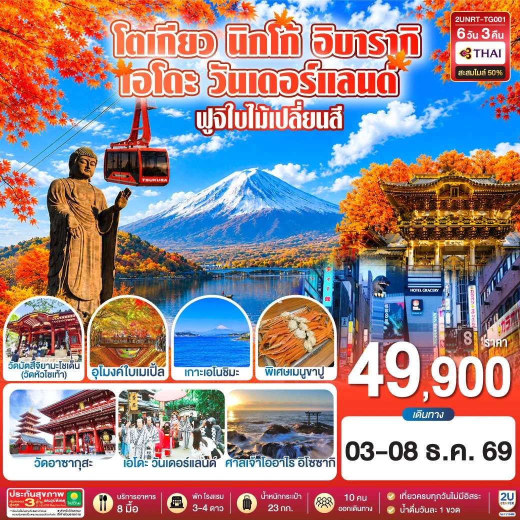 ทัวร์ญี่ปุ่น โตเกียว นิกโก้ เอโดะ วันเดอร์แลนด์ ฟูจิใบไม้เปลี่ยนสี 6 วัน 3 คืน
