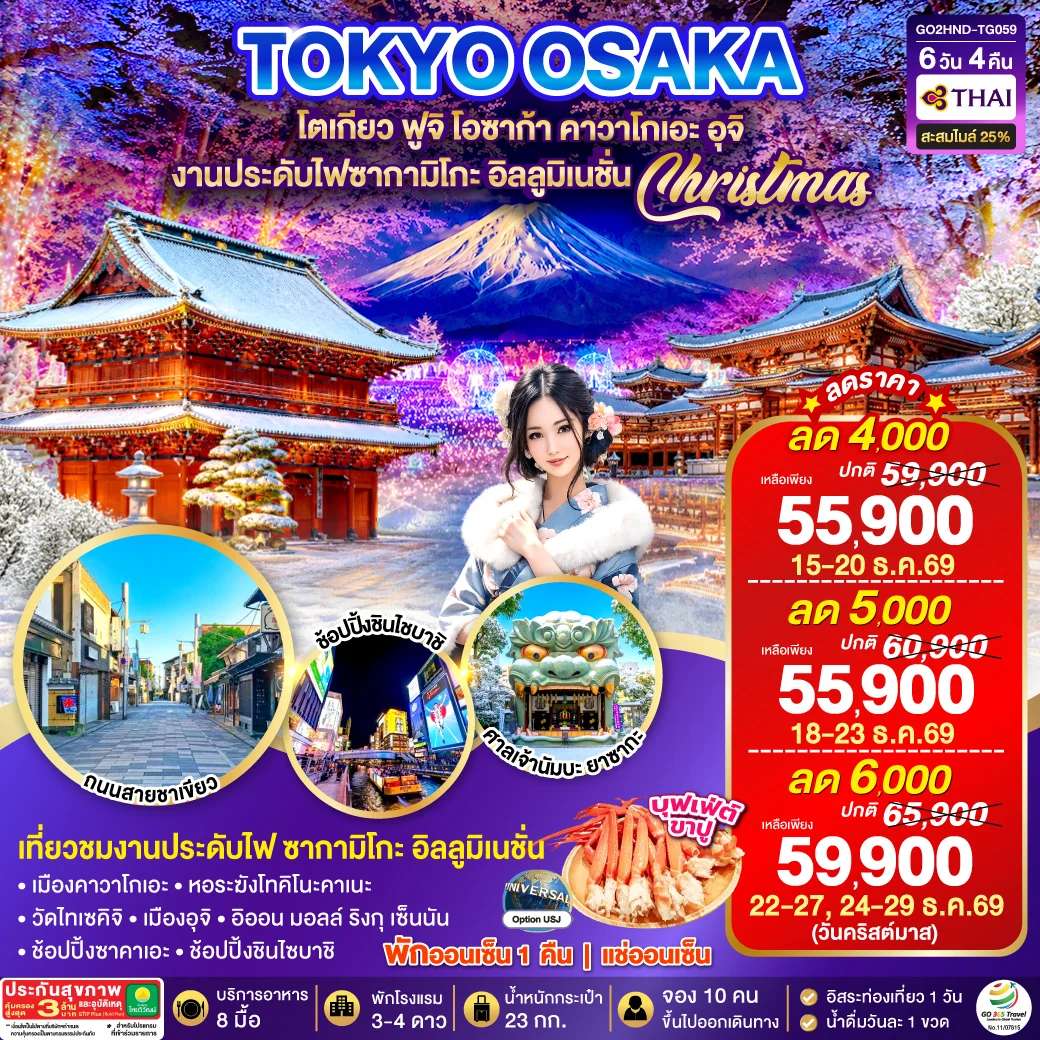 ทัวร์ญี่ปุ่น TOKYO OSAKA ILLUMINATION CHRISTMAS & NEW YEAR 6D 4N โดยสายการบินไทย [TG]