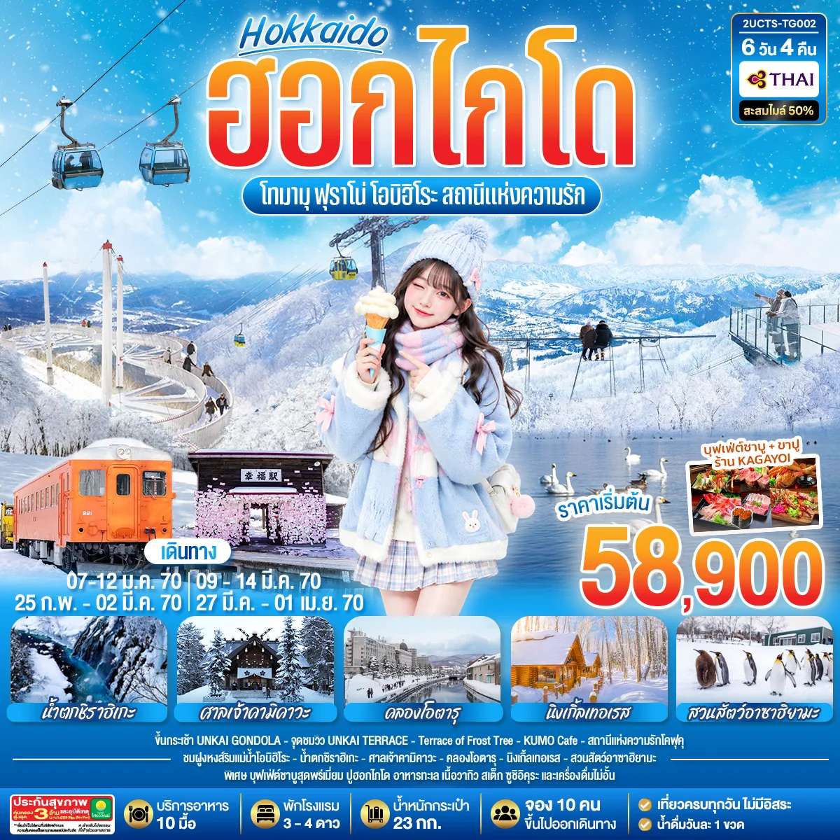 ทัวร์ญี่ปุ่น ฮอกไกโด โทมามุ ฟุราโน่ โอบิฮิโระ สถานีแห่งความรัก 6 วัน 4 คืน