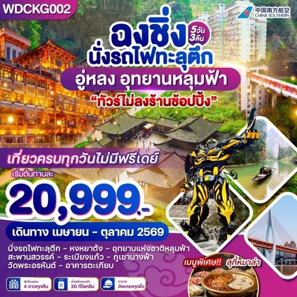 NT202605021-ทัวร์ฉงชิ่ง อู่หลง เขานางฟ้า อุทยานหลุมฟ้า 5วัน 3 คืน-custom