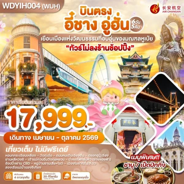 NT202605050-ทัวร์จีน บินตรง อี๋ชาง อู่ฮั่น เยือนเมืองแห่งวัฒนธรรมที่อบอุ่นของมณฑลหูเป่ย 6วัน 5คืน-custom