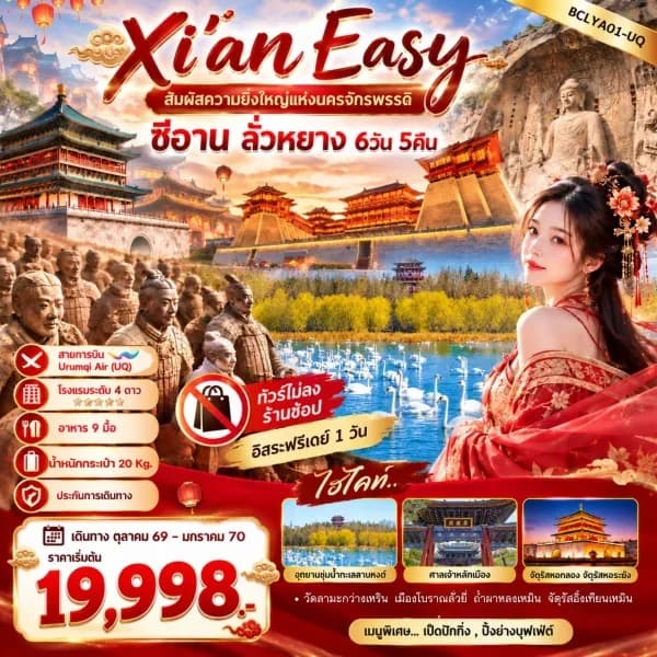 NT202610118-ทัวร์จีน ซีอาน ลั่วหยาง อุทยานชุ่มน้ำทะเลสาบหงส์ ถ้ำผาหลงเหมิน สุสานจิ๋นซีฮ่องเต้ 6 วัน 5 คืน-custom