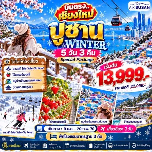 NT202610522-ทัวร์เกาหลี บินตรงเชียงใหม่ ปูซาน ไร่สตรอว์เบอร์รี่ เอเดนวัลเลย์สกีรีสอร์ท หมู่บ้านวัฒนธรรมคัมชอน วัดแฮดง ยงกุงซา  5 วัน 3 คืน-custom