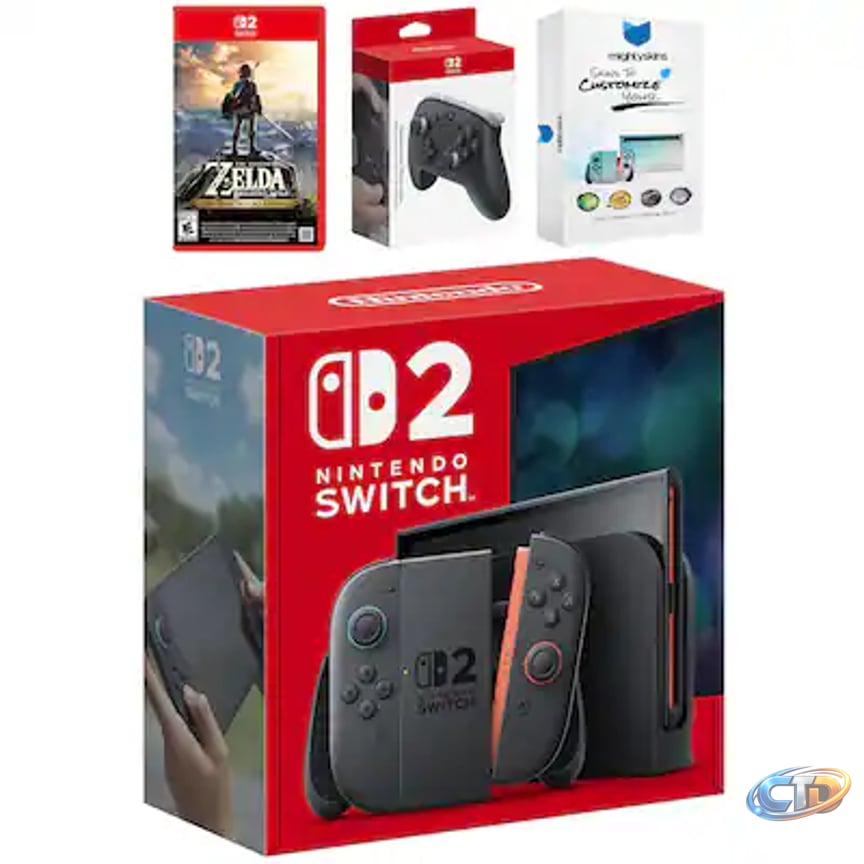 Nintendo Switch 2 Video Game Console with Zelda Breath of the Wild, Pro Controller and MightySkins Code Bundle - Charcoal