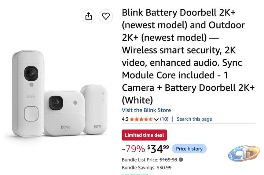 Blink Battery Doorbell 2K+ and Outdoor 2K+ Wireless Smart Security Camera  System with Sync Module Core | Pepper