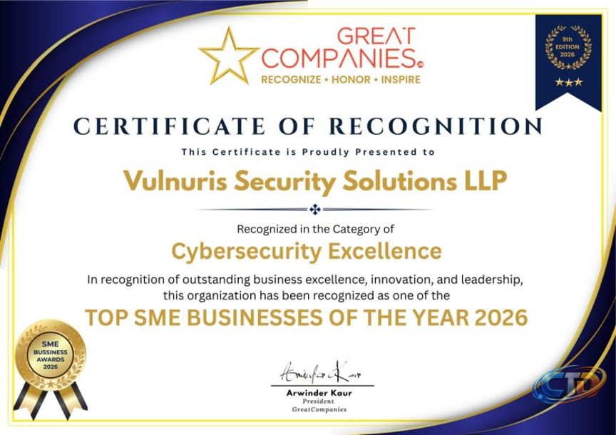vulnurissecurity #cybersecurity #cybersecurityexcellence #sme  #businessexcellence #innovation #recognition #cybersecurity  #topsmebusinesses | Vulnuris